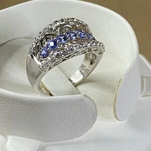 Victoria Wieck 1.33ct Tanzanite & White Zircon Ring Sterling Silver Sz 9 EUC